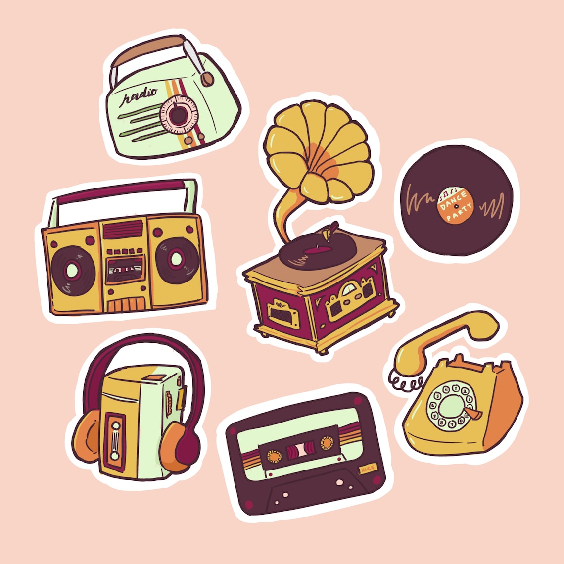 Retro music sticker pack Etsy