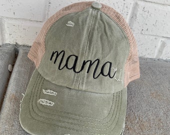 Women Don/’t Mess with Mama Ponytail Cap Mesh Criss Cross Hollow Out Baseball Cap High Messy Bun Tucker Hat Visor Dad Hat