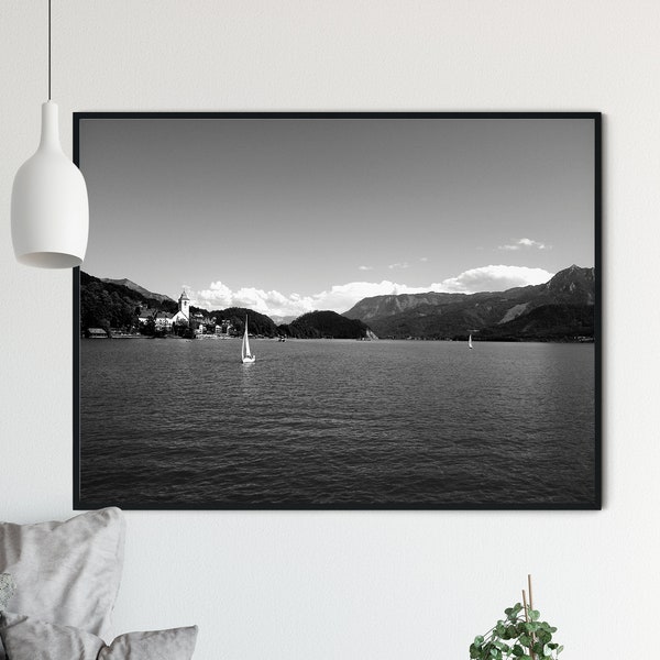 Salzburg black and white printable wall art - instant download sailing photo - travel photography - sommerfrische nautical art