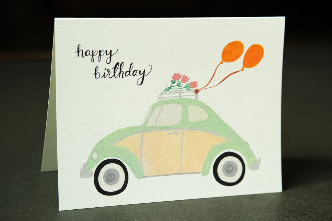 Birthday Card, Love Bug Greeting, Vintage Volkswagen, VW, Slug Bug, Two ...