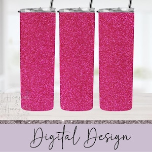 Hot Pink Glitter Full Tumbler Wrap, Skinny Tumbler, Straight Tumbler, 20 oz, Sublimation Design, PNG, Digital Download