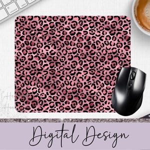 Pink and Black Leopard Print Mouse Pad Digital Design, Mouse Pad, Sublimation Design, PNG, Digital Download