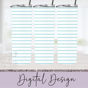 Carta a righe blu per bicchieri pieni, bicchieri sottili, bicchieri dritti, 20 oz, design a sublimazione, PNG, download digitale