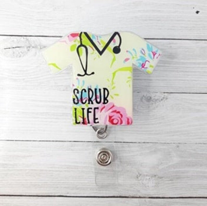 Custom Yellow Floral Scrub Life Scrub Top Shirt Medical Badge Reel
