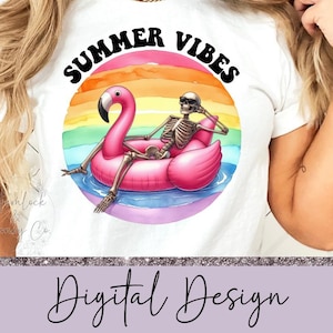 Summer Vibes Skeleton, Sublimation Design, PNG, Digital Download