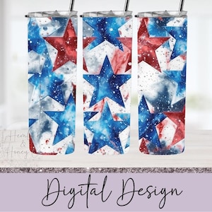 American Flag Stars Full Tumbler Wrap, Skinny Tumbler, Straight Tumbler, 20 oz, Sublimation Design, PNG, Digital Download
