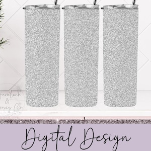 Silver Glitter Full Tumbler Wrap, Skinny Tumbler, Straight Tumbler, 20 oz, Sublimation Design, PNG, Digital Download