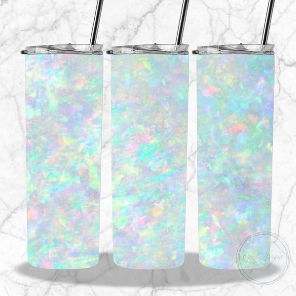 White Opal Full Tumbler Wrap, Skinny Tumbler, Straight Tumbler, 20 oz, Sublimation Design, PNG, Digital Download