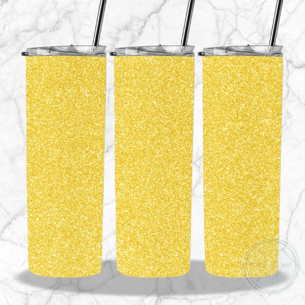 Yellow Glitter Full Tumbler Wrap, Skinny Tumbler, Straight Tumbler, 20 oz, Sublimation Design, PNG, Digital Download