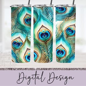 Peacock Full Tumbler Wrap, Skinny Tumbler, Straight Tumbler, 20 oz, Sublimation Design, PNG, Digital Download