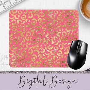 Pink and Gold Leopard Print Mouse Pad Digital Design, Mouse Pad, Sublimation Design, PNG, Digital Download