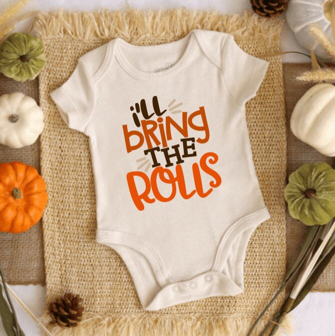 Ill Bring the Rolls Outfit Cutest Lil Butterball Fall Thanksgiving Romper 