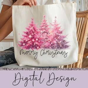 Pink, Merry Christmas, Christmas Tree, Sublimation Design, PNG, Digital Download