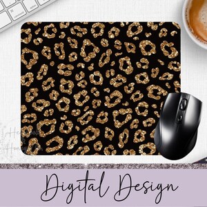 Black and Gold Leopard Print Mouse Pad Digital Design, Mouse Pad, Sublimation Design, PNG, Digital Download