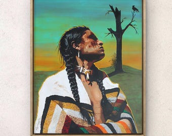 Native American Style Wall Decor, Oil Painting, Southwest Art, Modern Ranch Rustic Artwork, Art Prints on Canvas, Framed Art, Portrait Art