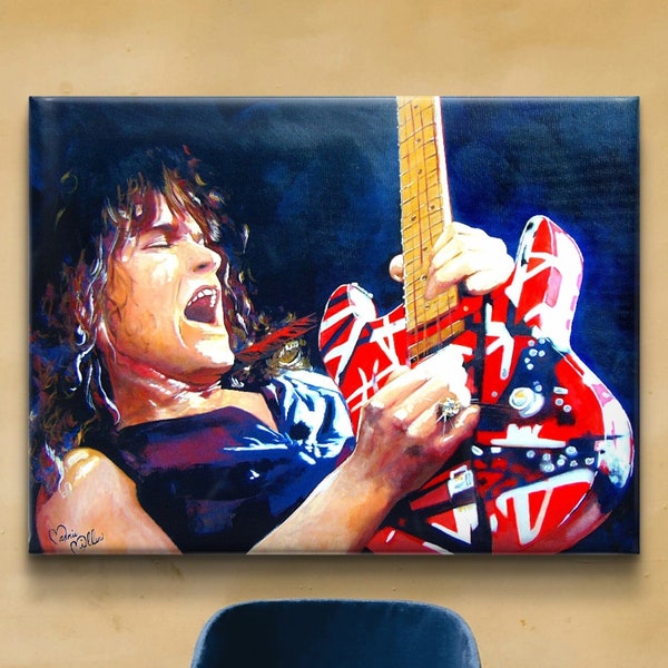 Eddie Van Halen Portrait Giclee Fine Art Print on Premium Cotton Canvas Gallery Wrapped made from original oil painting by Marnie Miller, Tx