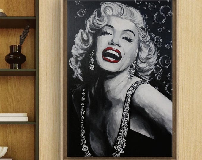 Marilyn Monroe Portrait, Original Fine Art Prints, Canvas or Archival Paper, Framed or Unframed, Vintage Hollywood Glam Decor, Home Theater