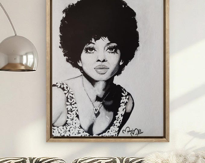 Diana Ross Portrait Original Fine Art Prints on Canvas or Archival Paper, Vintage Music Decor, Framed or Unframed, Black & White Modern Art