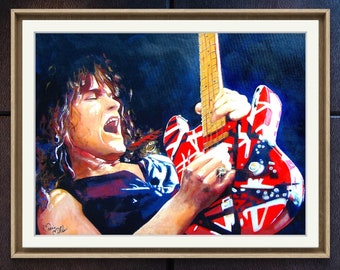 Eddie Van Halen Limited Edition Signed and Numbered Giclee Fine Art Print on Gorgeous Premium Cotton Rag Paper by Texas Artist Marnie Miller