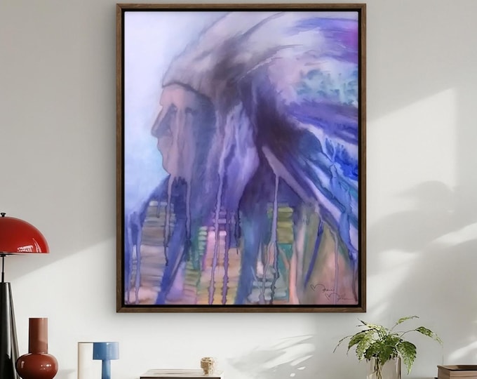 Native American Chief Watercolor Painting, Original Fine Art Prints on Canvas or Archival Paper, Framed or Unframed, Modern Ranch Rustic