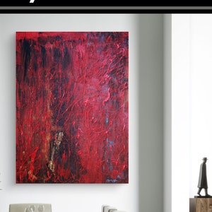 Original Modern Abstract Textured Hand Painted Dark Sultry Dripping Red Enamel Black Gold oil painting by Texas Artist Marnie Miller 30x40 zdjęcie 1