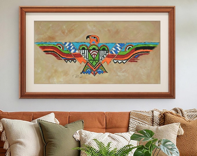 Native American War Eagle Painting, Original Fine Art Prints on Canvas or Archival Paper, Framed or Unframed, Tribal Rustic Ranch Decor Art
