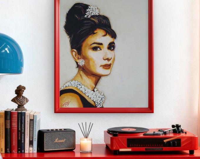 Audrey Hepburn Portrait, Original Fine Art Prints on Canvas or Archival Paper Framed or Unframed, Vintage Hollywood, Breakfast at Tiffany's