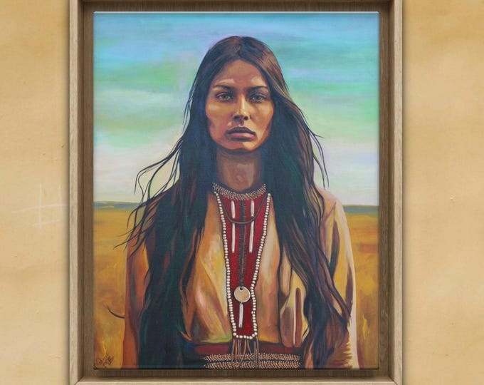 Native American Woman Warrior Original Museum Quality Wall Art Prints on Canvas or Paper, Rolled, Gallery Wrapped or Framed Rustic Decor