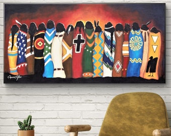 40x20 Native American Rustic Southwest Indigenous Tribe MMIW Indian Women Original Hand Painted Oil Painting on Canvas by Marnie Millerx TX