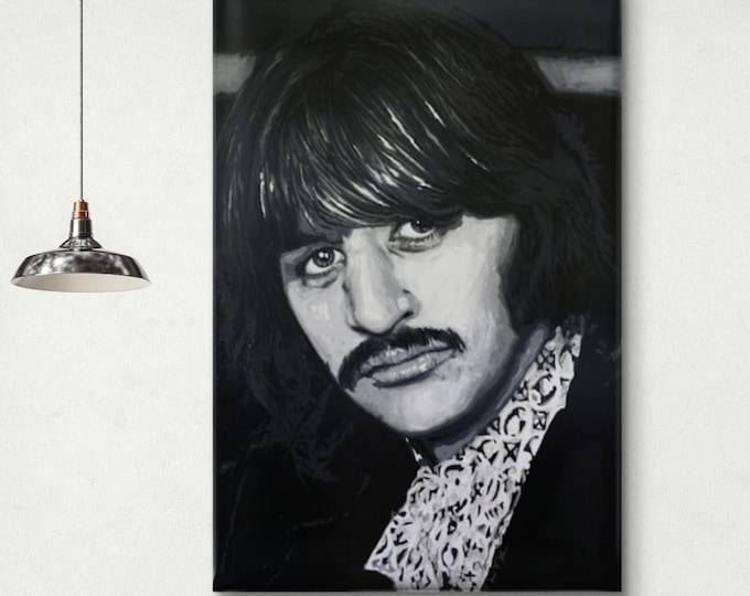 Ringo Starr of The Beatles Portrait, Original Fine Art Prints, Canvas or Archival Paper, Framed or Unframed, Vintage Music Art, 1970s Decor