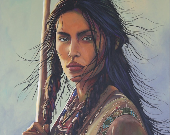 Native American Woman Warrior Original Museum Quality Wall Art Prints on Canvas or Paper, Rolled, Gallery Wrapped or Framed Rustic Decor