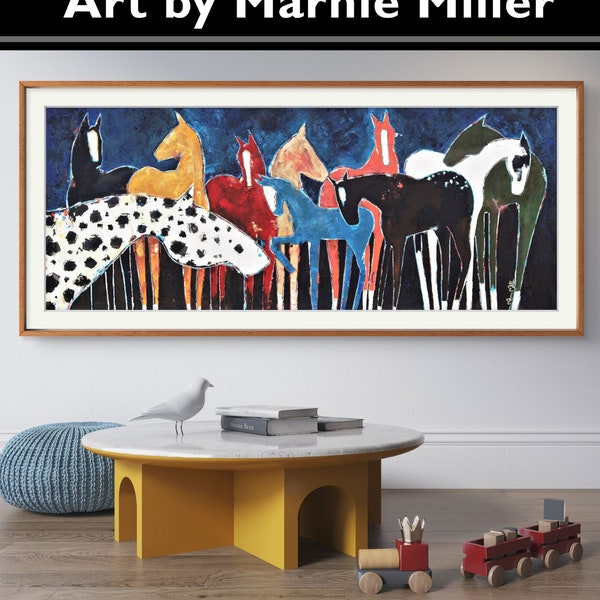 Abstract Colorful Herd of Horses Limited Edition Signed & Numbered Giclee Art Print on  Premium Quality Cotton Rag Paper by Marnie Miller