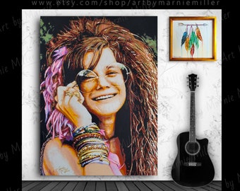 Janis Joplin Fine Art Print on Canvas or Limited Edition Signed and Numbered on Rag Cotton Paper from original painting by Marnie Miller