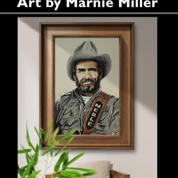 Merle Haggard Portrait - Giclee Fine Art Print on Premium Cotton Canvas Gallery Wrapped made from original oil painting by Marnie Miller, TX