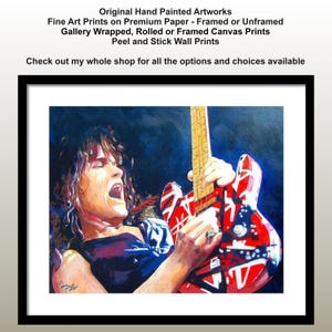 Eddie Van Halen Prints Original Prints Fine Art Papers Framed Rock n Roll Music and Home Theater Decor Modern Artwork Decor By Marnie Miller
