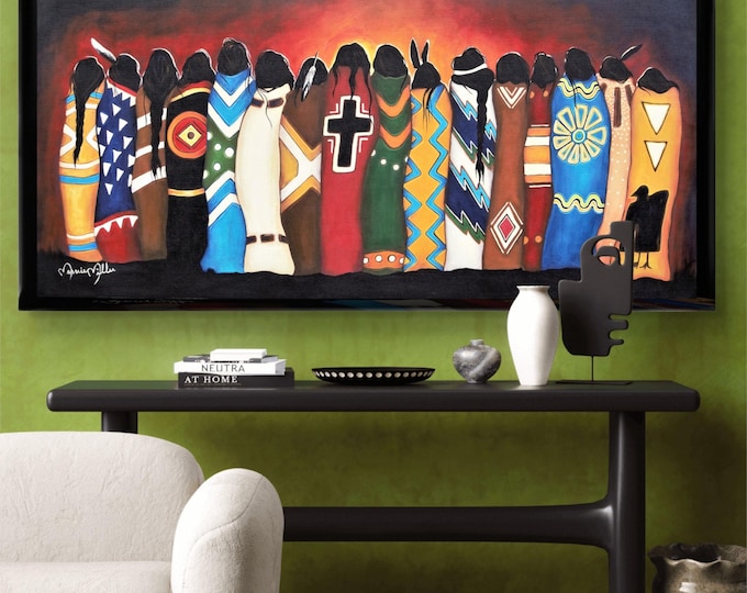 Native American Tribal Women Painting, Original Fine Art Prints on Canvas or Archival Paper, Framed or Unframed, Rustic Ranch Western Decor