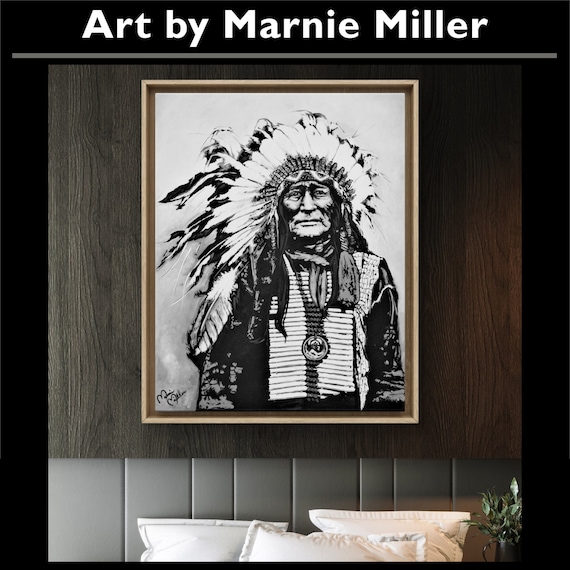 Indian Warrior Chief Native American Indigenous fine Art Print on Museum Quality Canvas made from original painting by Marnie Miller, Texas