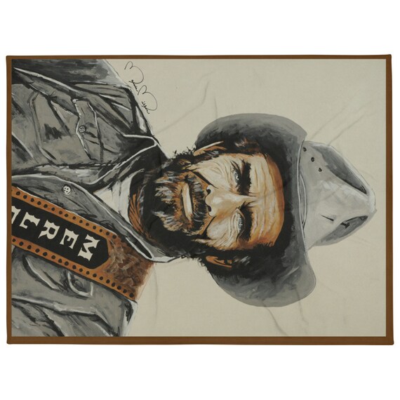 Merle Haggard Fine Art Print on a Cozy Fuzzy Blanket made from original oil painting by Texas Artist Marnie Miller - Great Gift Idea