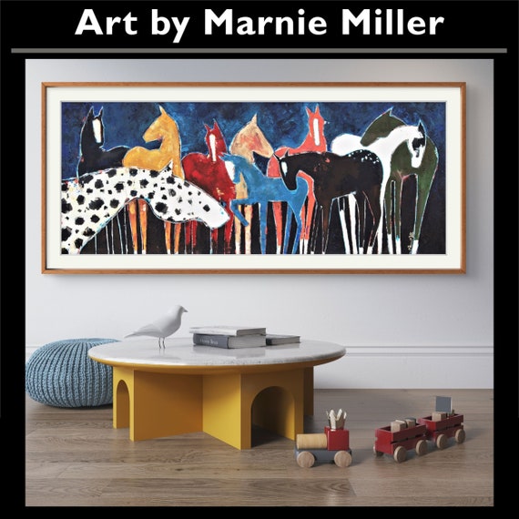 Abstract Colorful Herd of Horses Limited Edition Signed & Numbered Giclee Art Print on  Premium Quality Cotton Rag Paper by Marnie Miller