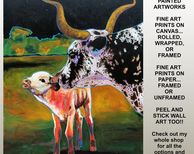 Texas Longhorn Cattle Framed Canvas Prints - Modern Rustic Ranch Decor - Farmhouse Wall Art - Western Cowboy Yellowstone Artwork - Painting