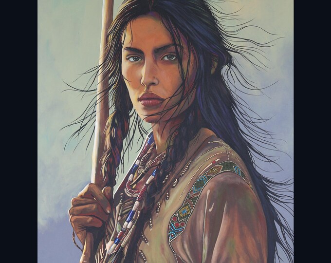 Native American Woman Warrior Original Museum Quality Wall Art Prints on Canvas or Paper, Rolled, Gallery Wrapped or Framed Rustic Decor