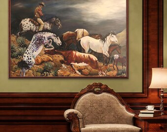 John Wayne Eldorado Scene Art Print, Western Horse Cowboy Canvas Artwork