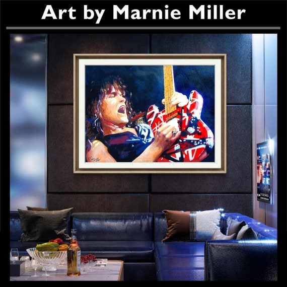 Eddie Van Halen Limited Edition Signed and Numbered Giclee Fine Art Print on Gorgeous Premium Cotton Rag Paper by Texas Artist Marnie Miller