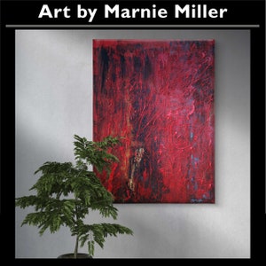 Original Modern Abstract Textured Hand Painted Dark Sultry Dripping Red Enamel Black Gold oil painting by Texas Artist Marnie Miller 30x40 zdjęcie 8