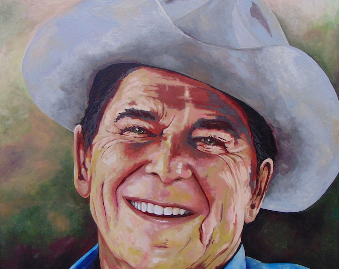 Ronald Reagan Portrait Painting, Original Fine Art Prints on Canvas or Archival Paper, Framed or Unframed, Republican Conservative Decor Art