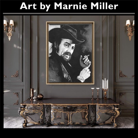 Waylon Jennings Portrait Giclee Fine Art Print on Premium Cotton Canvas Gallery Wrapped made from original oil painting by Marnie Miller, TX