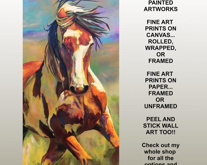 Horse Canvas Prints Framed Modern Rustic Ranch Decor, Cowboy Western Painting, Southwest Wild Horse Artwork, Lodge Farmhouse Native American