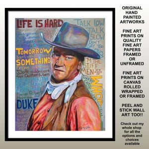 John Wayne Framed Art Prints on Premium Fine Art Papers Rustic Farmhouse Western Decor Lodge Artwork Ranch Cabin Original by Marnie Miller