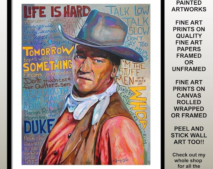John Wayne Framed Art Prints on Premium Fine Art Papers Rustic Farmhouse Western Decor Lodge Artwork Ranch Cabin Original by Marnie Miller