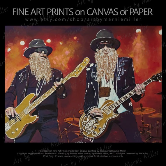 ZZ Top fine art print on canvas or limited edition signed and numbered prints on rag cotton paper made from oil painting by Marnie Miller